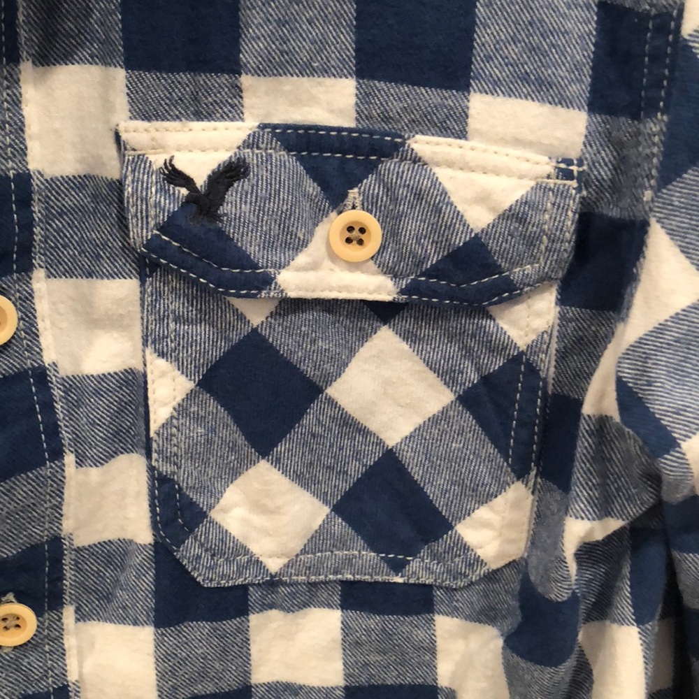Men’s blue and white checkered flannel - Picture 4 of 5